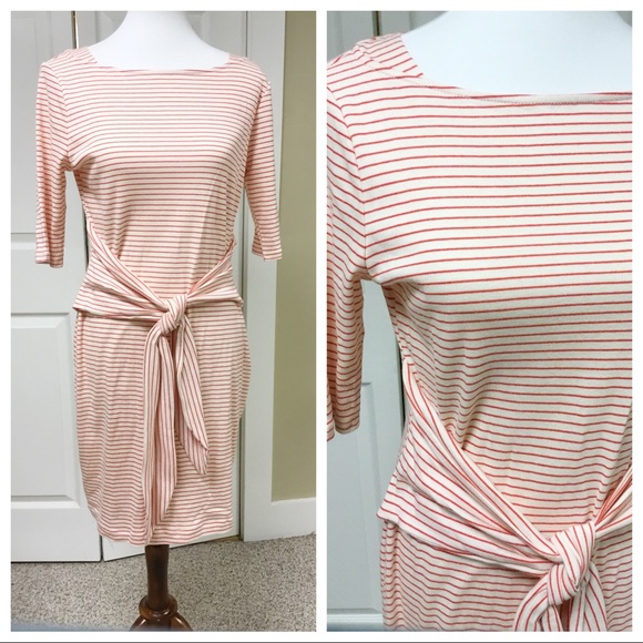 NEW WHITE STRIPED KNOT FRONT DRESS - Picture 4 of 6